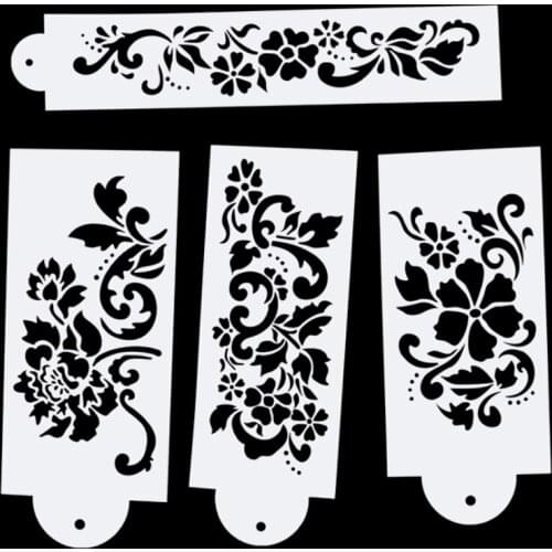 4pc Flowers Doodle Cake Stencil DIY Walls Layering Painting Template Decoration Scrapbooking Embossing Supplies