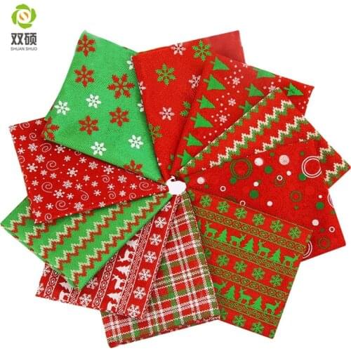 ShuanShuo Composite Fabric For New Year Christmas DIY Decoration Hat Bag Bell Stocking Precut Quar Bundle 10PCS/LOT 20X50CM
