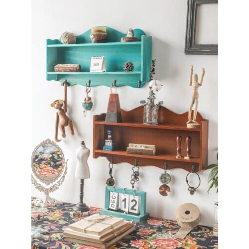 American Hallway Creative Hook Key Rack Door Wall-Mounted Storage Rack Clothes Hook Retro Wooden Storage Box