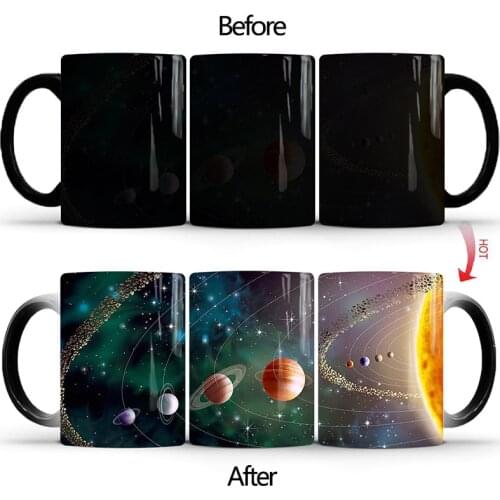 New 350mL Solar System Planet Magic Coffee Mug Creative Personality Milk Tea Heat Sensitive Color Changing Cup Gifts for Friends