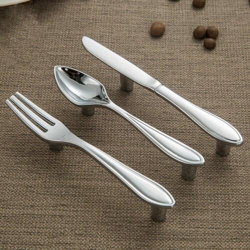 Fashion Zinc Alloy Cabinet Handles Kitchen Spoon Fork Knife Cupboard Handles Drawer Knobs Novelty Furniture Handle 76mm