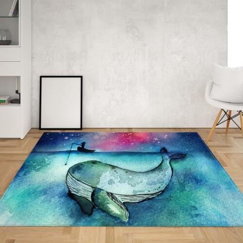 Cartoon Animals Area Rugs Large Anti Slip Floor Mat Whale Fishermen Milky Way Home Living Room Bedroom Bath Decor Carpet