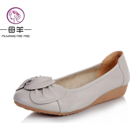 MUYANG Chinese Brands Plus size(34-43) women genuine leather flat shoes First layer of cowhide casual single shoes women flats