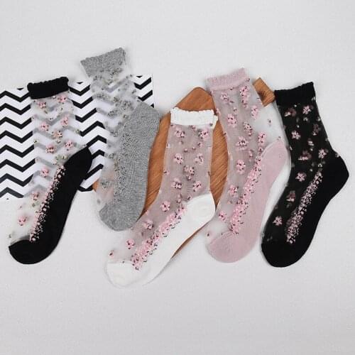 Women Socks New Summer Fashion Fishnet Thin Funny Breathable Transparent Cute Fruit Flower Socks Creative Harajuku Casual Socks