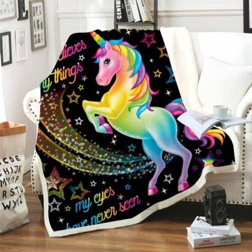 Rainbow Unicorn Blanket For Bed Sofa Warm Cotton Lamb Wool Cozy Blanket Throw Blankets Rectangle Office Blanket Weighted Blanket