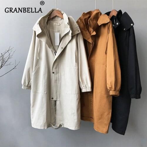 2020 Autumn Winter Korean Trench Coat With Zipper Casual Loose Womens Hoodie Windbreaker Solid Color Womens Coats