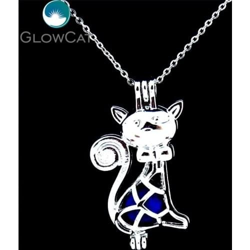 GLOWCAT K362 Lovely Cats Oyster Pearl Beads Cage Locket Necklace Aroma Essential Oil Kids Girl Pendant Necklace