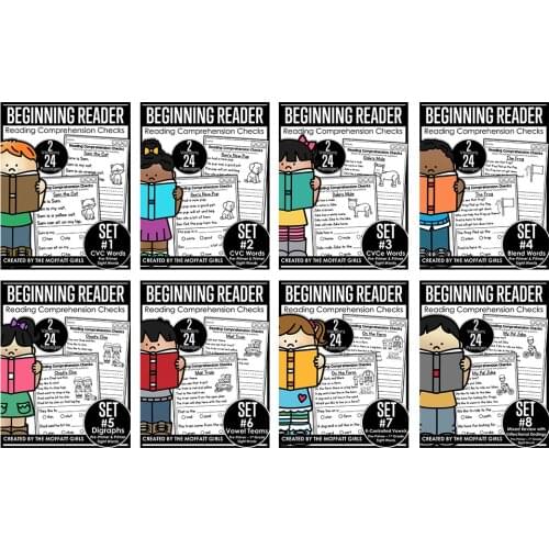 Beginning Reader Comprehension Checks BUNDLE Kindergarten and Grade 1st PDF File Worksheets Workbooks for Kids