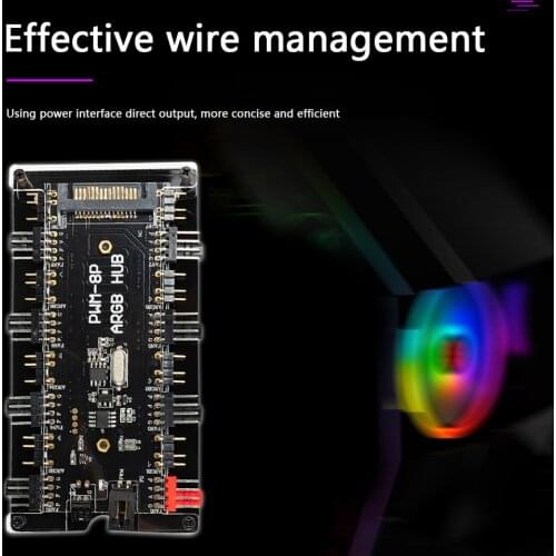 1 to 8 Fan Multi Way HUB 12V 4 Pin PWM ARGB Splitter for PC LED Light Cooler Extension Cable Splitter Adapter Controller