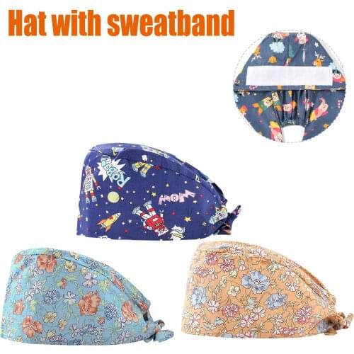 Health Care Adjustable Multicolor Print Nurse Hat With Sweatband Hospital Beauty Salon Unisex Working Scrub Cap Enfermera A40