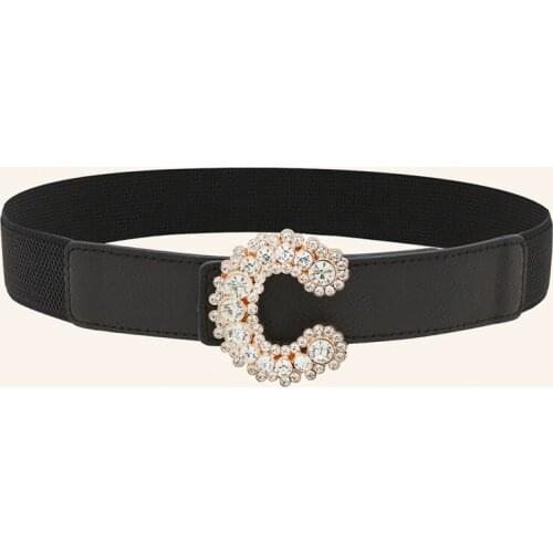 Women C Belt New Elastic Shiny Belts For Women Crystal Diamond Waistband Female Rhinestone Dress Fashion 2021