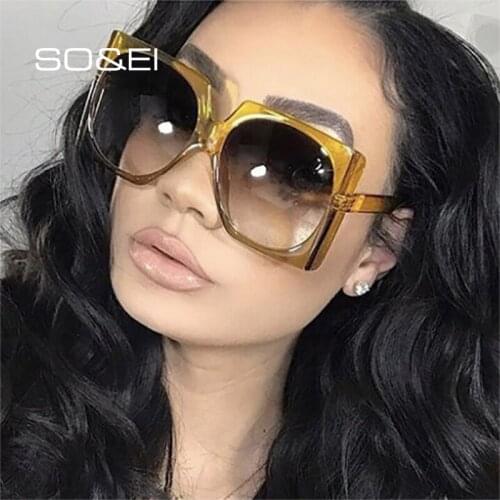 SO&EI Fashion Square Sunglasses Women Vintage Gray Tea Gradient Lens Eyewear Shades UV400 Men Sun Glasses Retro Glasses