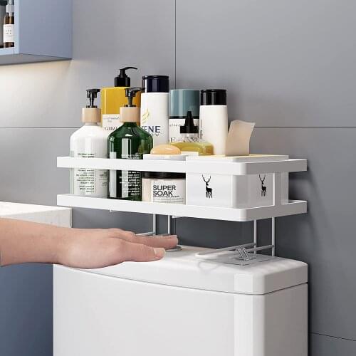 Bathroom Over the Toilet Storage Organizer Rack Adhesive Base with 3 Hooks Punch-free Toilet Storage Shelf