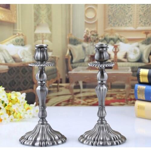 Vintage Ancient tin color a pair Single head candlestick holders metal candle holder home candle stick holder decoration ZT130