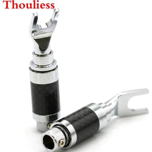 Thouliess 4pcs/lot HIFI Y Spade Plug Carbon Fiber Rhodium plated Banana Y Spade Jack Connecter Audio Adapter