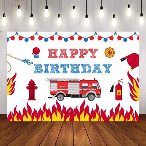 Photography Background Firetruck Party Fireman Fire Truck Backdrop Boy Birthday Decor Photocall Backdrop Photo Studio Photo Prop