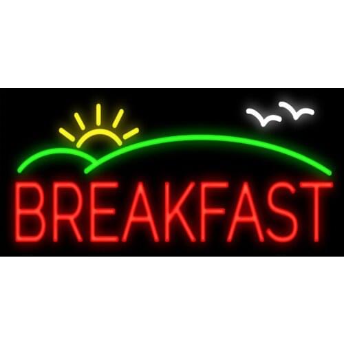 Breakfast Sunrise Restaurants Delis Food Trailers Sign Handmade Real Glass Tube Advertise Display Neon Signs 17"X8"