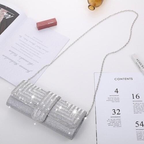 Womens Party Evening Bag Luxury Wedding Clutch Black Clutch Purse and Handbag with Rhinestone Silver Female Shoulder Bag