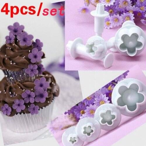4Pcs/Set Plum Blossom Flower Fondant Cutter Sugarcraft spring Cake mold Decorating Tools DIY Cookie mould Cake Molds