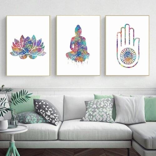 Abstract Buddha Statue Colorful Lotus Wall Art Canvas Painting Posters Zen Modern Pictures Home for Living Room Decoration