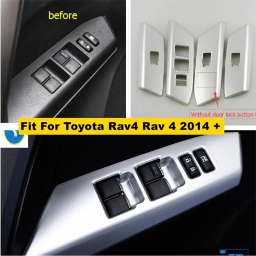 Accessories Matte Interior Refit Kit Door Armrest Window Glass Lift Button Panel Cover Trim For Toyota RAV4 Rav 4 2014 - 2018
