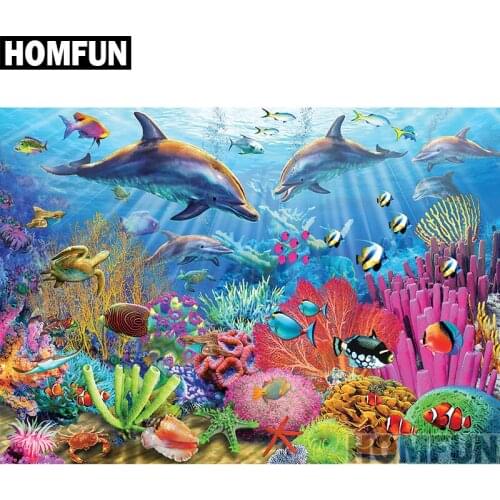HOMFUN Full Square/Round Drill 5D DIY Diamond Painting "Dolphin Coral Reef" 3D Embroidery Cross Stitch 5D Home Decor A00771