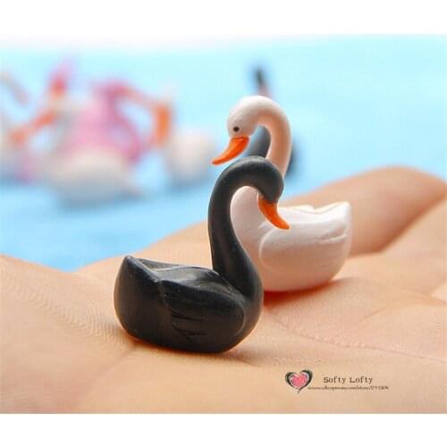 Free shipping Black White Swan Mini Figures 2pcs/lot PVC toys succulent plants cake car office decoration party supply kids gift