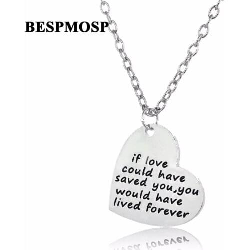 Bespmosp 24PCS/Lot Wholesale"If I Love Could Have Saved You You Would Have Lived Forever"Pet Tag Charm Heart Pendant Necklace