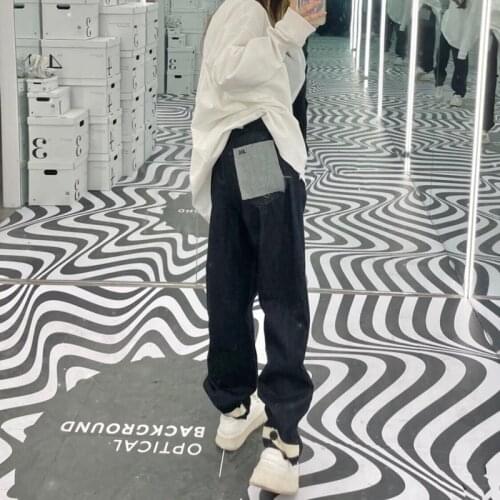 Ladies Spring New Luxury brand design Straight Jeans Long Pants Female Letter Print Oversize Loose Street Style Harakuju Pants