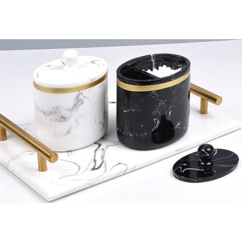 Marble Pattern Toothpick Holder Portable Cotton Swab Storage Box Toothpick Dispenser Container With Lid Home Living Room Decor