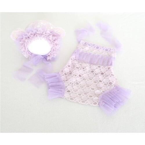 Handmade Lace Bay Outfit Newborn Teddy Bear Hat and Romper Full Set Photography Props Luxury Baby Girl Overall Photo Props