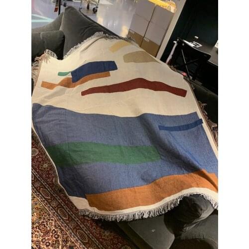Ins Geometric Pattern Sofa Throw Blanket with Fringe Notes Abstract Decorative Hanging Tapestry Blankets Carpet Mat