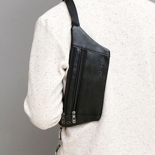 Men PU Leather Belt Bum Waist Phone Pouch Fanny Pack Crossbody Shoulder Sport Zip Bag 20CA