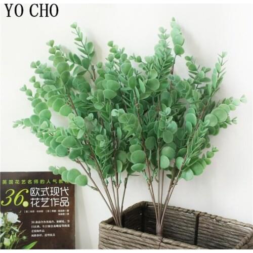 Artificial Eucalyptus Leaves 7 Forks 35 Leaf Retro Green Eucalyptus Leaf for Home Party Room Decor Plants Faux Fabric Foliage