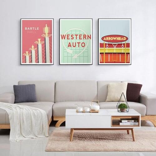 Kansas City Vintage Canvas Painting Western Auto Bartle Hall Arrowhead Nordic Wall Art Posters and Prints Home Decor Living Room