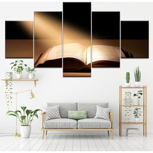 Canvas Painting Sun shines on the book 5 Pieces Wall Art Painting Modular Wallpapers Poster Print for living room Home Decor