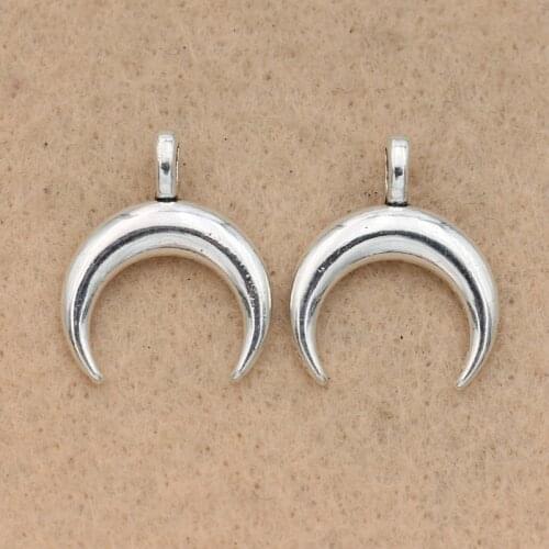 KJjewel Antique Silver Plated Horn Moon Charms Pendants for Jewelry Making Bracelet Accessories Diy Jewelry Findings 21x17mm