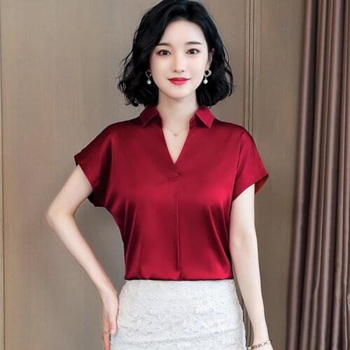 Korean Fashion Silk Women Blouses Office Lady Shirt and Blouse Satin Womens Tops and Blouses Plus Size XXXL Women Tops