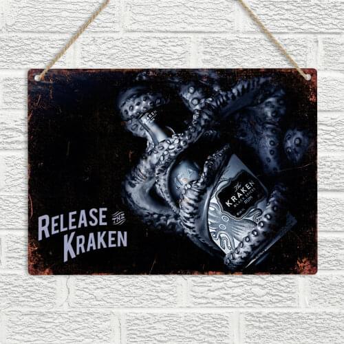 KRAKEN BOTTLE Spiced Rum Retro Metal Wall Sign Plaque Vintage Bar Pub Man Cave