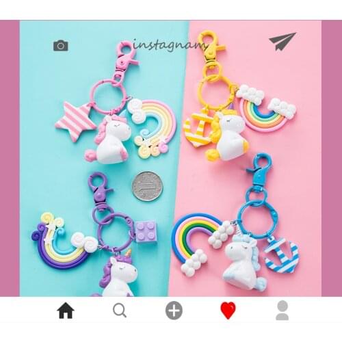 Hot Selling DIY Unicorn Key Chain Lady Girl Charm Bag Keychain Student Bag Key Ring Car Keyring Cute Birthday Gift for Kids