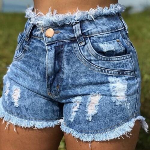 Fashion Slim High Waist Denim Shorts CasualRipped Summer Female Jeans N0015