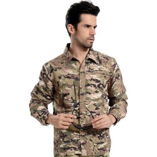 Detachable Sleeve Camouflage Casual male Shirt clothing tops tees Tactical Thin Shirt Buttoned long sleeve mens camo Shirts