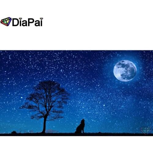 DIAPAI Square/Round Drill 5D DIY Diamond Painting "Wolf tree moon scenery" Embroidery Cross Stitch Full Rhinestone Decor A25369