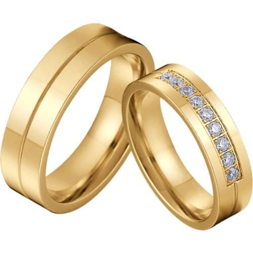 Classic Men Women LOVE Alliance Wedding Rings Set for couples Gold Color stainless stee jewelry finger marriage ring