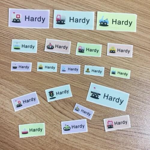 Car Pattern Iron On Name Labels Boy Custom Stickers Personalized Tags Waterproof Fabric Sticker For Clothes School Uniforms