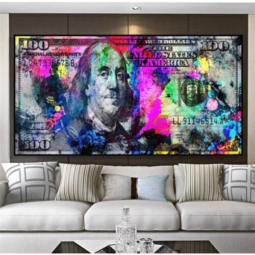 Wall Art Canvas Painting Gold Modern Popular Colorful Hundred Money Quadro Street Art Abstract Poster Wall Picture Home Decor