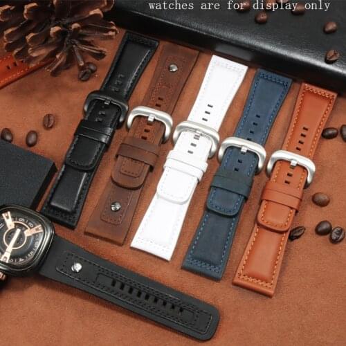 Suitable for P2/S2/M2/Q2 series Genuine leather watchband 28mm black brown white blue Retro Cow leather mens bracelet