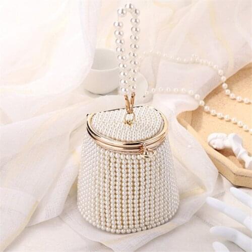Pearl Luxury Designer Handbag Ladies Bucket Shape Retro Bag Mini Handbags for Women Portable Hand Bags Bolso Mujer