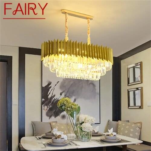 FAIRY Gold Luxury Chandelier Lamp Postmodern Rectangle Pendant Light Fixtures Home LED for Living Dining Room