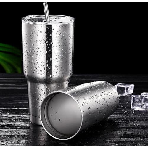 304 Stainless Steel Water Cup with Cover Large Capacity Double Layer Car Insulation Mug with Straw